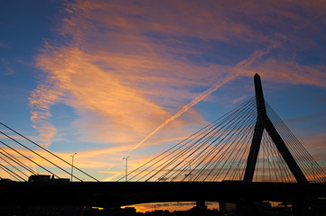 Fototapeta na wymiar Zakim Bunker Hill Memorial Bridge at sunset
