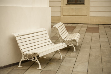 White benches.