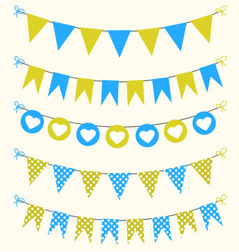 Retro baby style bunting flags set blue and yellow
