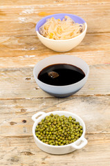 Soy beans, sprouts and sauce