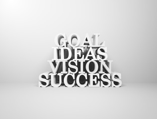 Goal Ideas Vision and Success. 3D text background 