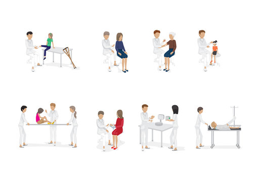 Medical Staff And Patients Different Situations - Isolated On Background - Vector Illustration, Graphic Design Editable For Your Design