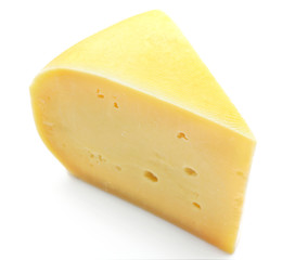 Piece of tasty cheese isolated on white