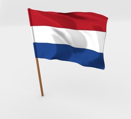 Netherlands flag in mast 3d illustration isolated over white 