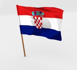Croatia flag in mast 3d illustration isolated over white 