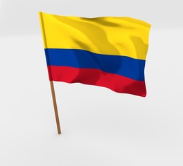 Colombia flag in mast 3d illustration isolated over white 