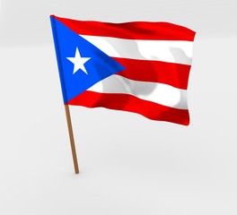 Puerto Rico flag in mast 3d illustration isolated over white 