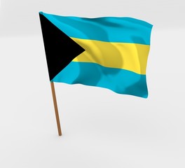 Bahamas flag in mast 3d illustration isolated over white 