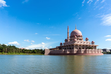 Putra Mosque in Putrajaya, Malaysia during a blue sunny day