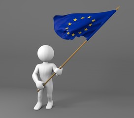 Character holding European Union flag 3d illustration 