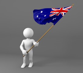 Character holding Australia flag 3d illustration 