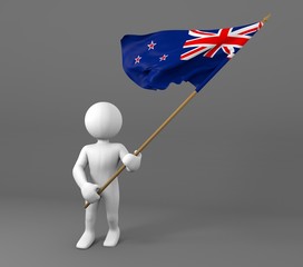 Character holding New Zealand flag 3d illustration 