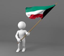 Character holding Kuwait flag 3d illustration 