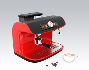 Red espresso coffee machine with clipping path. 