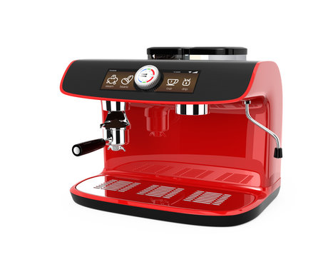 Red espresso coffee machine with clipping path. 