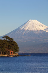Mountain Fuji and sea from Izu city , Shizuoka .