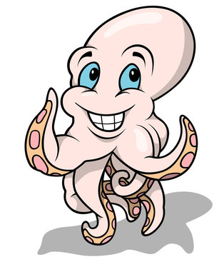 Cheerful Octopus - Cute Cartoon Illustration, Vector