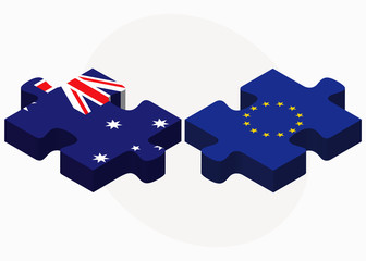 Australia and European Union Flags in puzzle