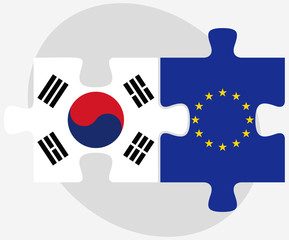 South Korea and European Union Flags in puzzle