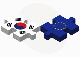 South Korea and European Union Flags in puzzle