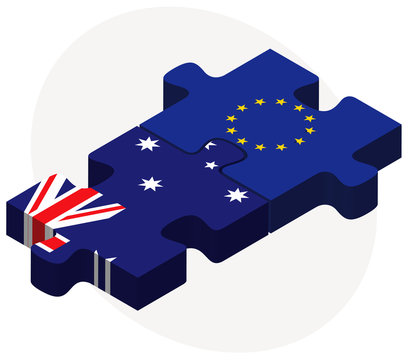 Australia and European Union Flags in puzzle