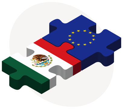 Mexico and European Union Flags in puzzle