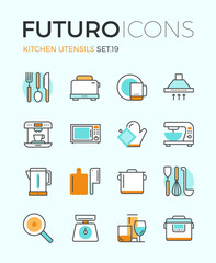 Kitchen utensils futuro line icons
