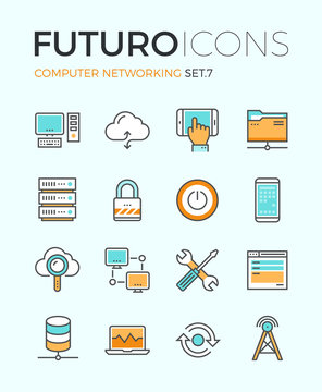 Computer networking futuro line icons