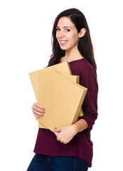 Brunette woman hold with folder