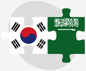South Korea and Saudi Arabia Flags in puzzle