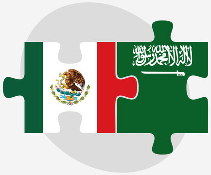 Mexico and Saudi Arabia Flags in puzzle