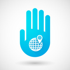 Fototapeta premium Blue hand icon with a world globe