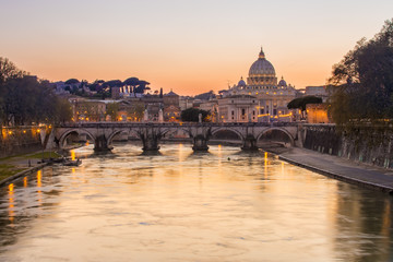 Sunset at St. Peter's cathedral in Rome, Italy