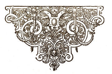 Photographie of antique book illustration, isolated  