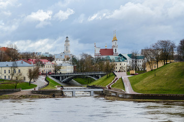 Obraz premium View of Town Hall and Voskresenskaya Church from estuary Vitba