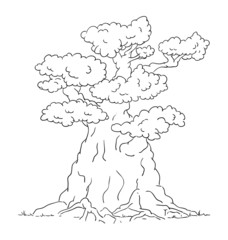 vector - Old big tree with roots - isolated on background