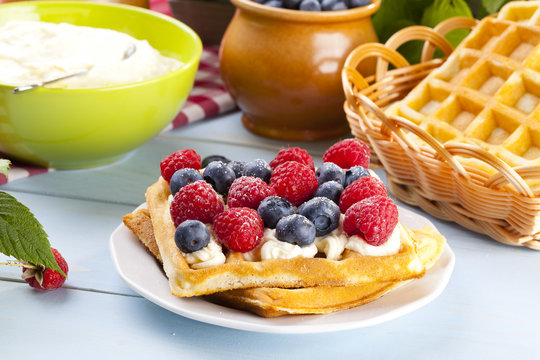 Homemade Waffles With Fruit