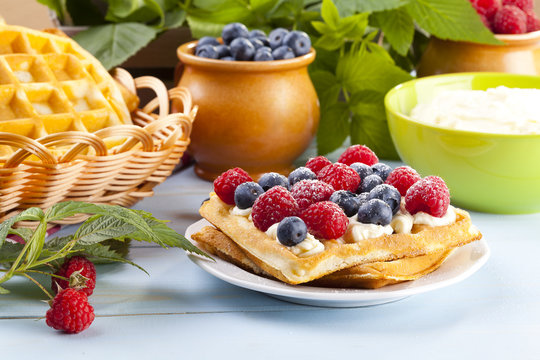 Homemade Waffles With Fruit