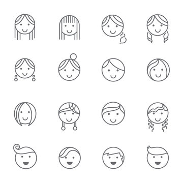 Hairstyles emotions line icons