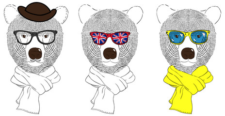 Obraz na płótnie Canvas set of bear heads in sunglasses