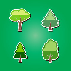 set of color icons with trees for your design