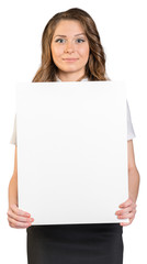 Fototapeta premium Business woman holding blank poster.