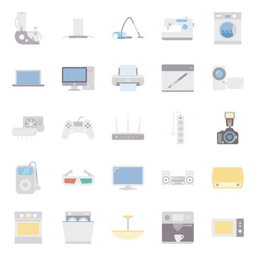 Home electrical appliances color flat icon set