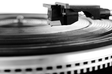 Fototapeta na wymiar Vintage turntable vinyl record player close up