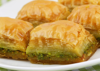 Pistachio baklava, closeup
