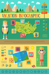 Fototapeta premium Vacation Flat Infographic with Travel Icons Set
