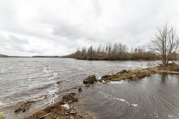 dramatic clouds over the river