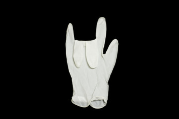 Rubber Glove on black background, love symbol hand