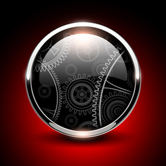 Shiny button glossy metallic with vector machinery inside.