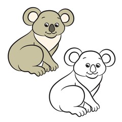 Outlined koala bear vector illustration. Isolated on white.